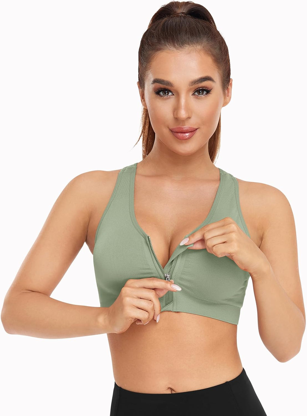 Skiennix Women's Zip Front Sports Bra - Wireless Comfort for Post-Surgery & Yoga | Active Fit
