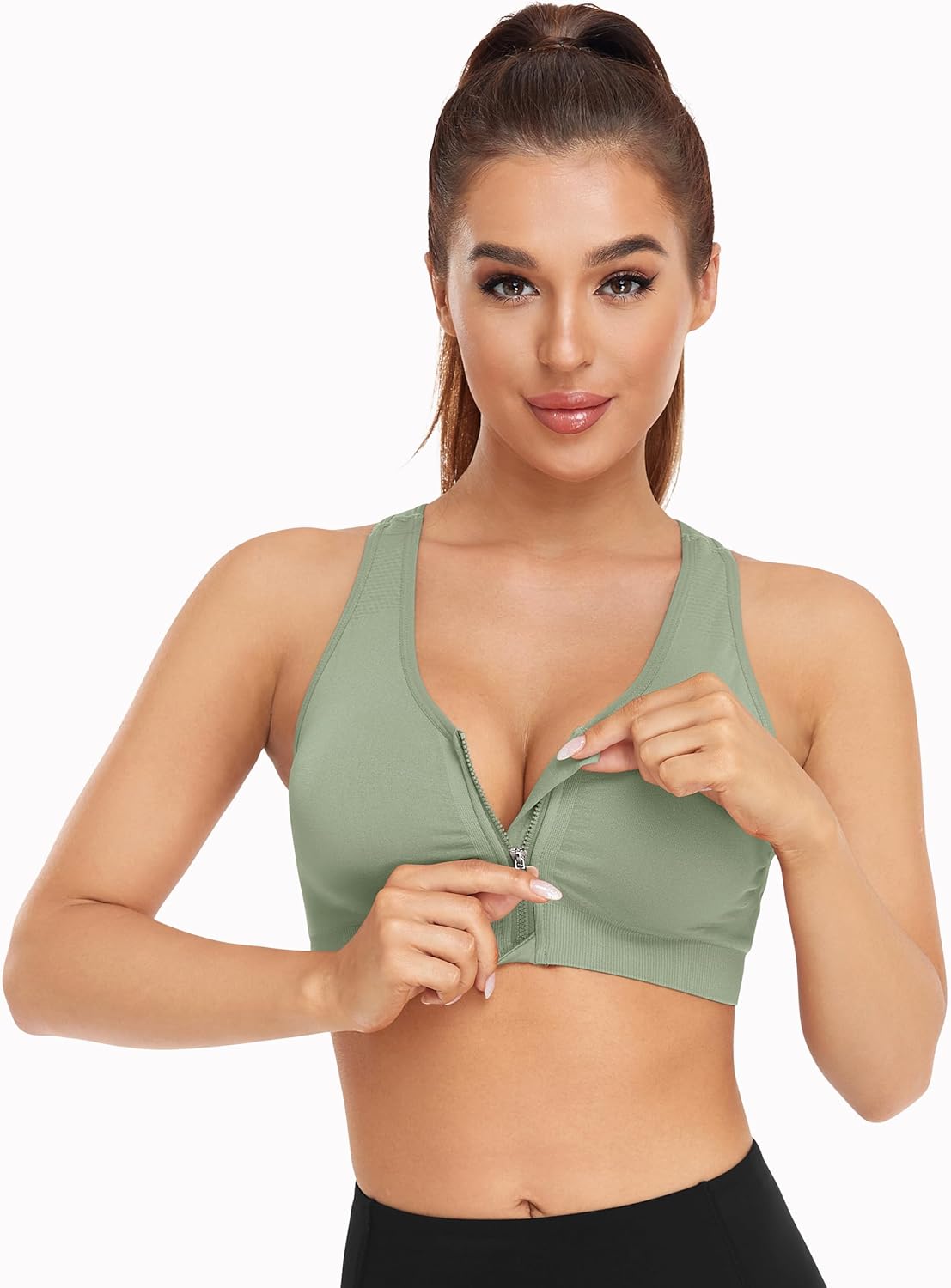 Skiennix Women's Zip Front Sports Bra - Wireless Comfort for Post-Surgery & Yoga | Active Fit