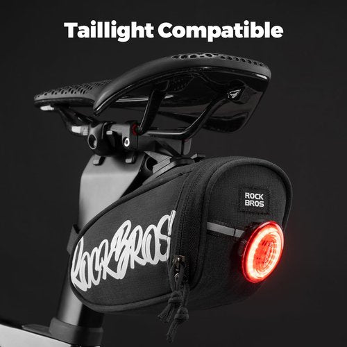 ROCKBROS Bike Saddle Bag, Lightweight 120g Bicycle Seat Bag with LED Light Hanging & Reflective Logo, Waterproof 3D Shell Bike Storage Bag for Road & Mountain Bikes,Black