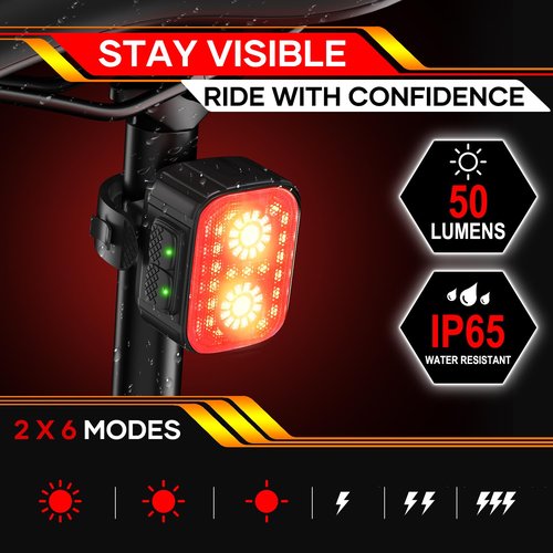 HinsGEAR Bike Lights Rechargeable Bicycle Light Super Bright 8+12 Modes, IPX6 Waterproof Bike Lights for Night Riding Cycling Safety, Front and Rear Back Taillight, Long Battery Life