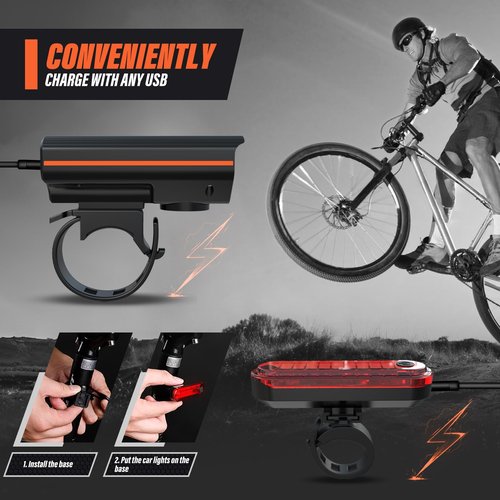 KUNHAK Rechargeable Bike Lights, Ultra Bright Bike Lights for Night Riding, Road Mountain Bike Accessories for Kids Adults - Headlight with Tail Light