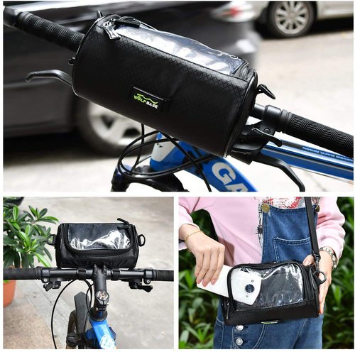 Oranlife Bike Handlebar Bag, Waterproof Phone Cycling Mount Front Bags, Bicycle Storage Bag with Removable Shoulder Strap, 6 inch Transparent Pouch, Best Gift
