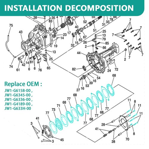 Drive-up Golf Cart Repair Replacement Kit, Rear Axle Brake Repair Kit for Yamaha G29 Drive 2007-2014 Gas or Electric Models, Replaces OEM JW1-G6345-00 JW1-G6336-00