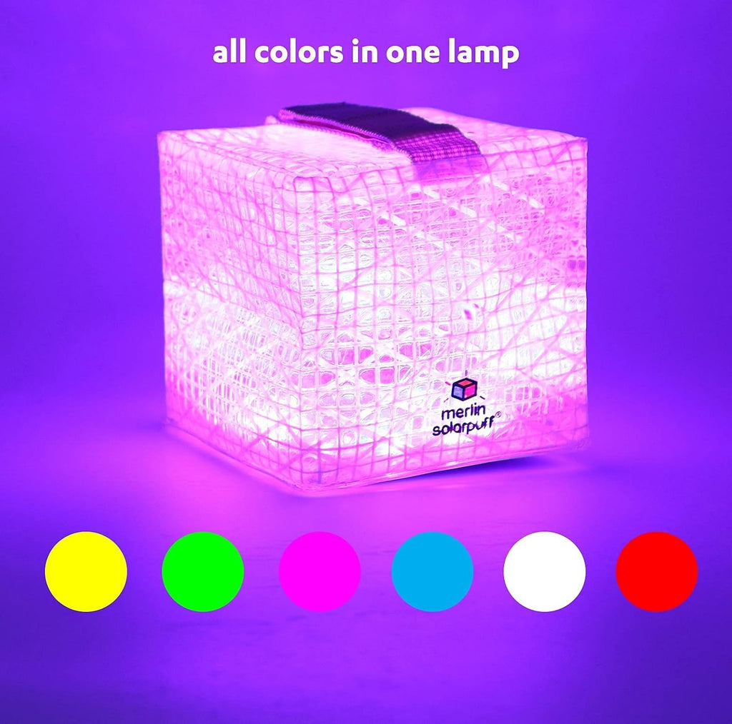 Solight Design SolarPuff Merlin Solar Lantern - Waterproof Rechargeable LED Camping Light | Color Therapy, Collapsible for Emergencies