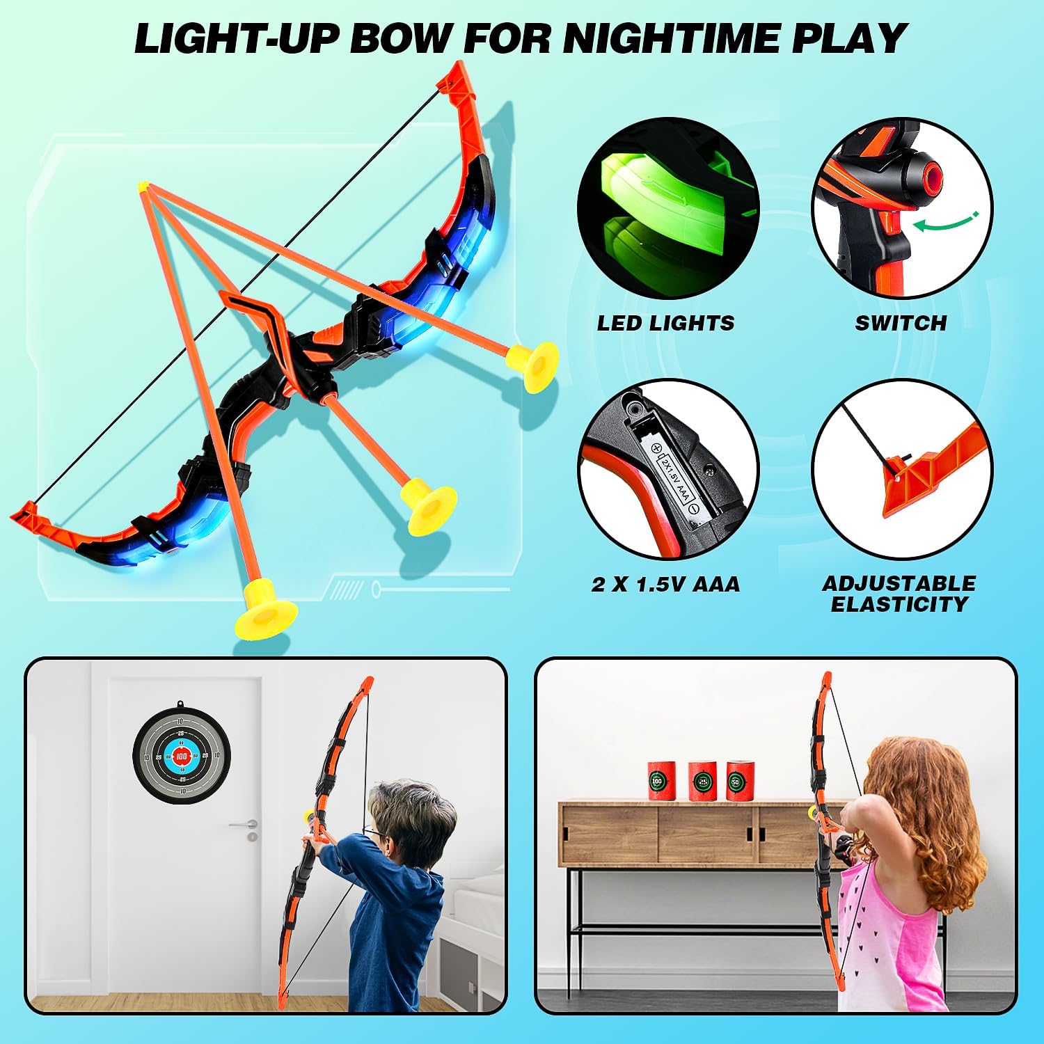 TOY Life Bow and Arrow Set - Light Up Archery Toys for Kids Ages 4-12 | Includes Targets & Perfect Gift