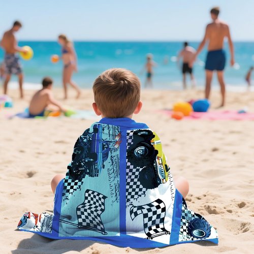 **Skiennix Monster Truck Beach Towel - Quick-Dry Microfiber for Kids | 30 x 60 Inch Racing Car Design**