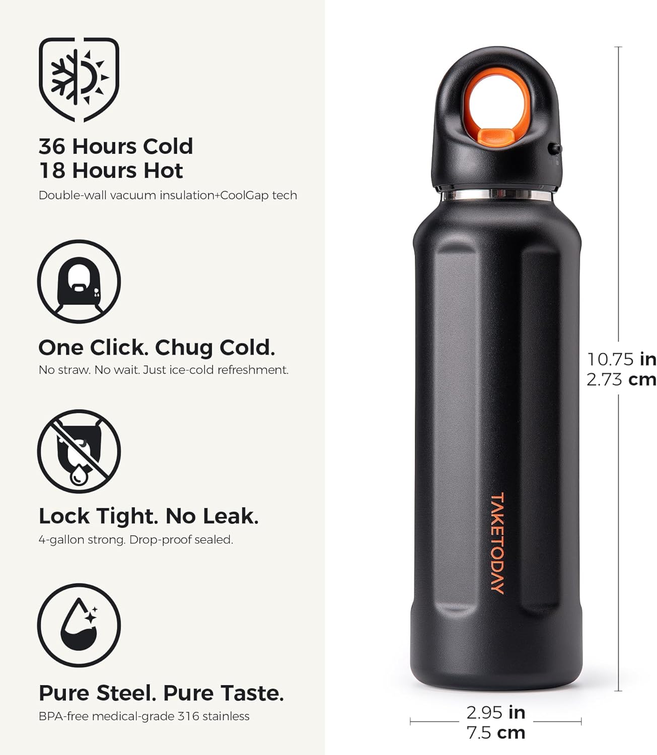 TakeToday Travel Water Bottle - Collapsible & Insulated Design for Easy Portability