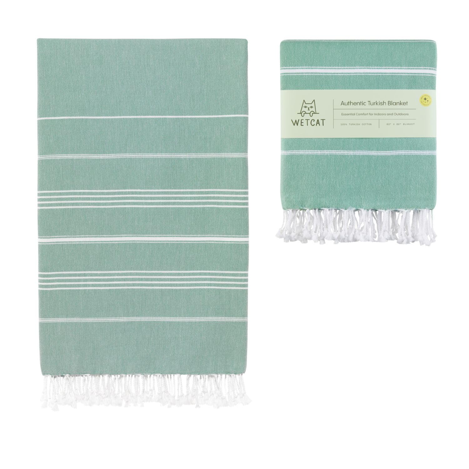 WETCAT Turkish Beach Blanket Sandproof (82"x82") 100% Turkish Cotton, Made in Turkey - Sand Free, Ultra Soft, Extra Large Throw for Picnic – Teal