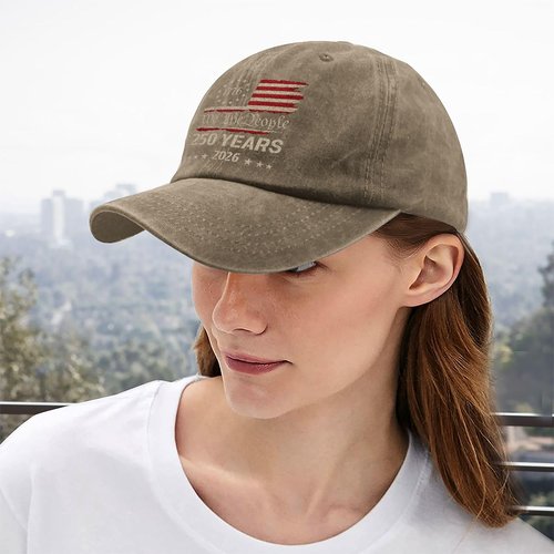 U.S. 250th Anniversary Embroidered Baseball Cap – 250 Years of Freedom 1776-2026 Patriotic Hat in Khaki