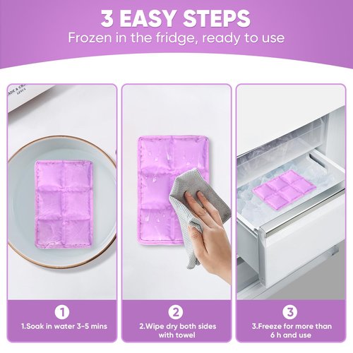 Ice Packs for Lunch Boxes & Coolers -Slim Reusable Space Saving Cooler Ice Packs,Water Absorption (6”x4”x0.7”) -Purple, Non-Toxic Cooler for Picnic,Sports & Camping