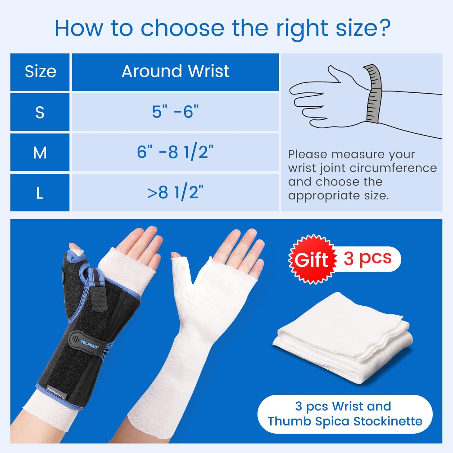 Velpeau Carpal Tunnel Wrist Brace - Thumb Stabilizer for Pain Relief | Night Support, Left Hand, Medium