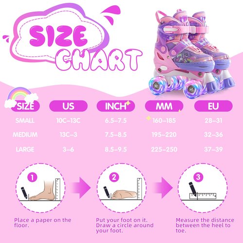 METROLLER Kids Roller Skates Girls Ages 4-6 5-8 8-12 Adjustable Toddler Roller Skates Shining Wheels Little Unicorn Sports Outdoors
