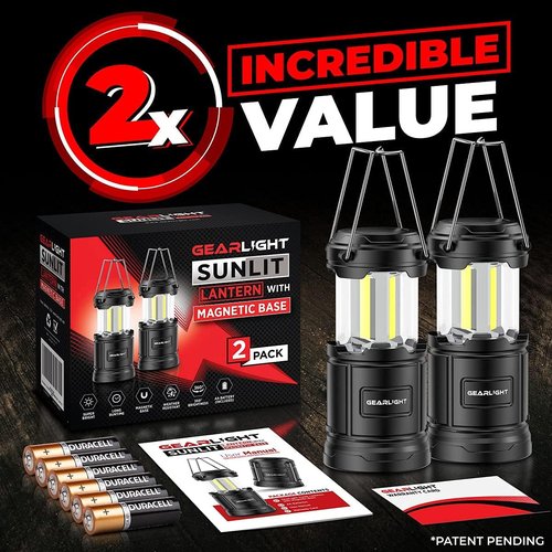GearLight Camping Lantern - Portable LED Lantern with Magnetic Base & Foldable Hook | Black, Ideal for Emergencies & Campsites