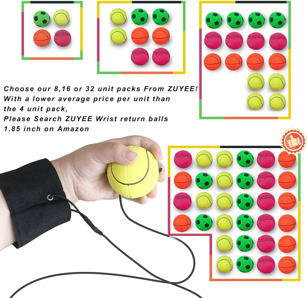ZUYEE Wrist Return Balls - 1.85 Inch Rubber Rebound Balls for Sports | Perfect Gift for Kids
