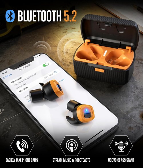 GLORYFIRE Bluetooth Ear Protection Earplugs - Noise Reduction Hearing Buds | Charcoal & Blaze