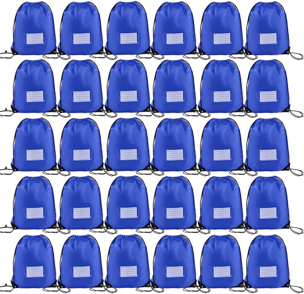 Skiennix Drawstring Bags - 30 Pack Bulk Cinch Backpack for DIY Gym & Sports - Blue Color