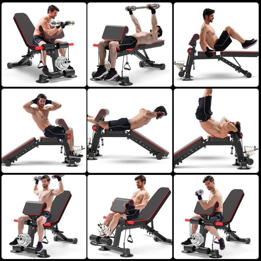 Skiennix Adjustable Weight Bench - Foldable Utility Workout Bench for Home Gym | Supports 600LBS