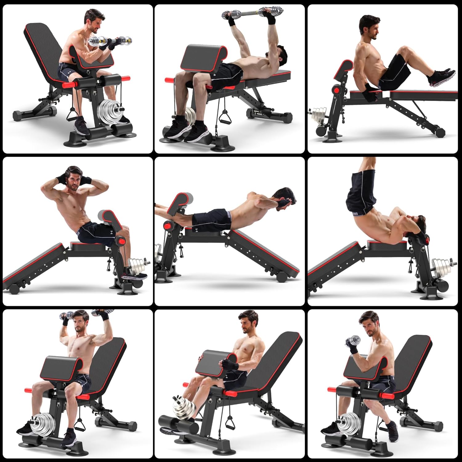 Skiennix Adjustable Weight Bench - Foldable Utility Workout Bench for Home Gym | Supports 600LBS