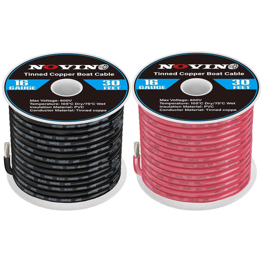 Skiennix 16 AWG Marine Wire - 30FT Red & 30FT Black, Oxygen-Free Tinned Copper for Boats & RVs