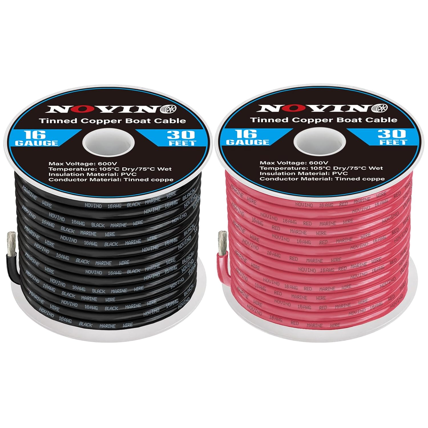 Skiennix 16 AWG Marine Wire - 30FT Red & 30FT Black, Oxygen-Free Tinned Copper for Boats & RVs