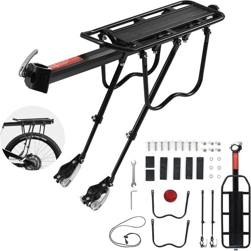 PussMog Rear Bike Rack, Aluminum Alloy, Black, 185 lbs Load Capacity, Quick Release, Cycling Camping Touring