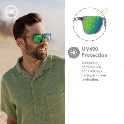 Knockaround Fast Lanes Sport - Polarized Running Sunglasses for Women & Men - Impact Resistant Lenses & Full UV400 Protection, Clear Grey Frame/Green Reflective Lenses