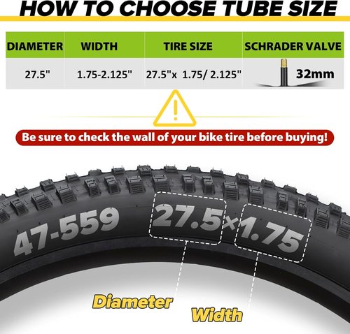 2 Pack 12"/14"/16"/18"/ 20"/ 22"/24"/ 26"/27.5"/28"/29" x1.75/1.95/2.10/2.125 Bicycle Tube with 2 Tire Levers, with 32mm AV Schrader Valve, Reliable Inner Tube for Kids/Road/MTB Bike (2 of One Size)