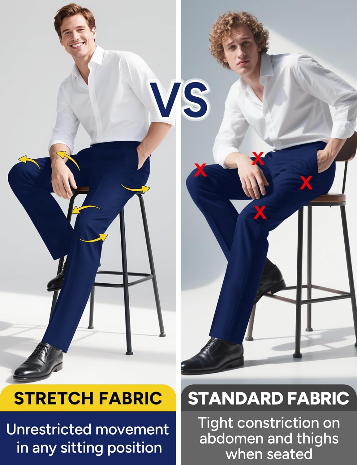 Skiennix Men's Stretch Dress Pants - Expandable Waist for Comfort | Slim Fit, Classic Straight, Big & Tall