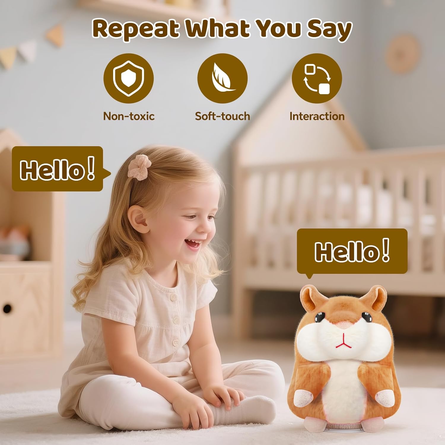 SANJOIN Talking Hamster Toy - Interactive Plush Repeater for Kids Ages 2-8 | Perfect Birthday Gift (Brown)