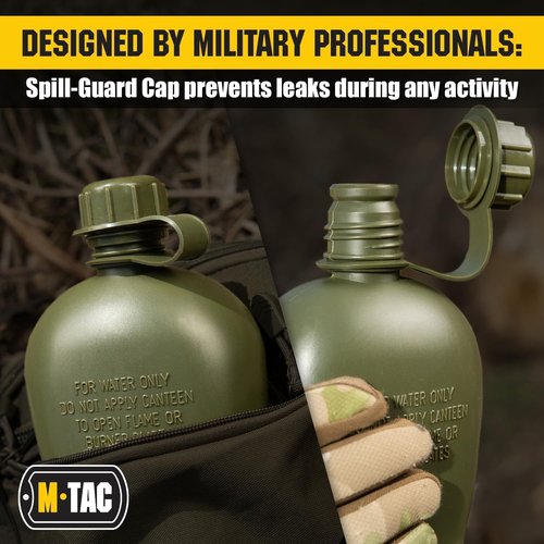 M-Tac Canteen Water Bottle - 1 Quart Water Canteen (34 Oz/1L) - Tactical Water Bottle for Military Hiking Camping Survival (Bottle & Cover Olive)