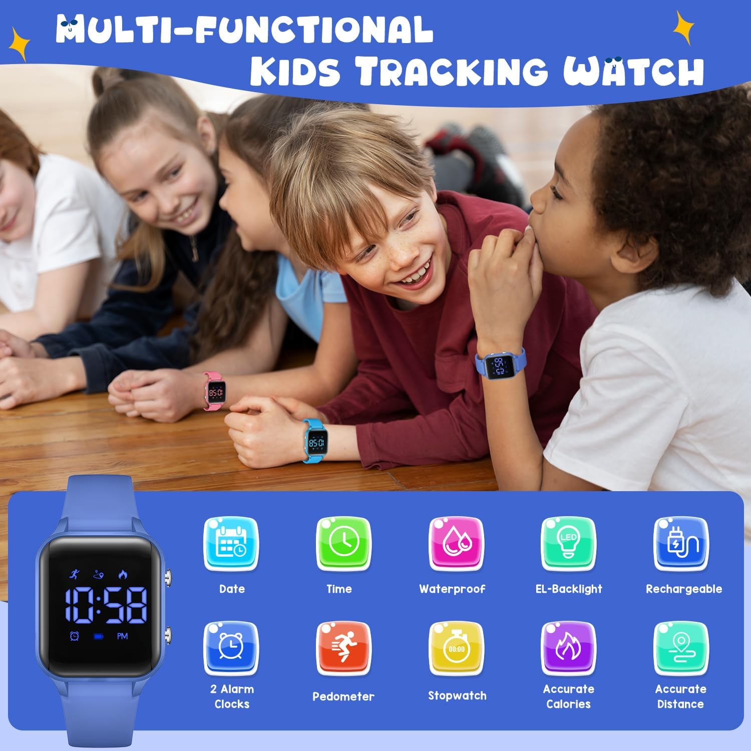 Skiennix Kids Digital Sports Watch - Waterproof Fitness Tracker with Pedometer & Alarm | Ages 5-14