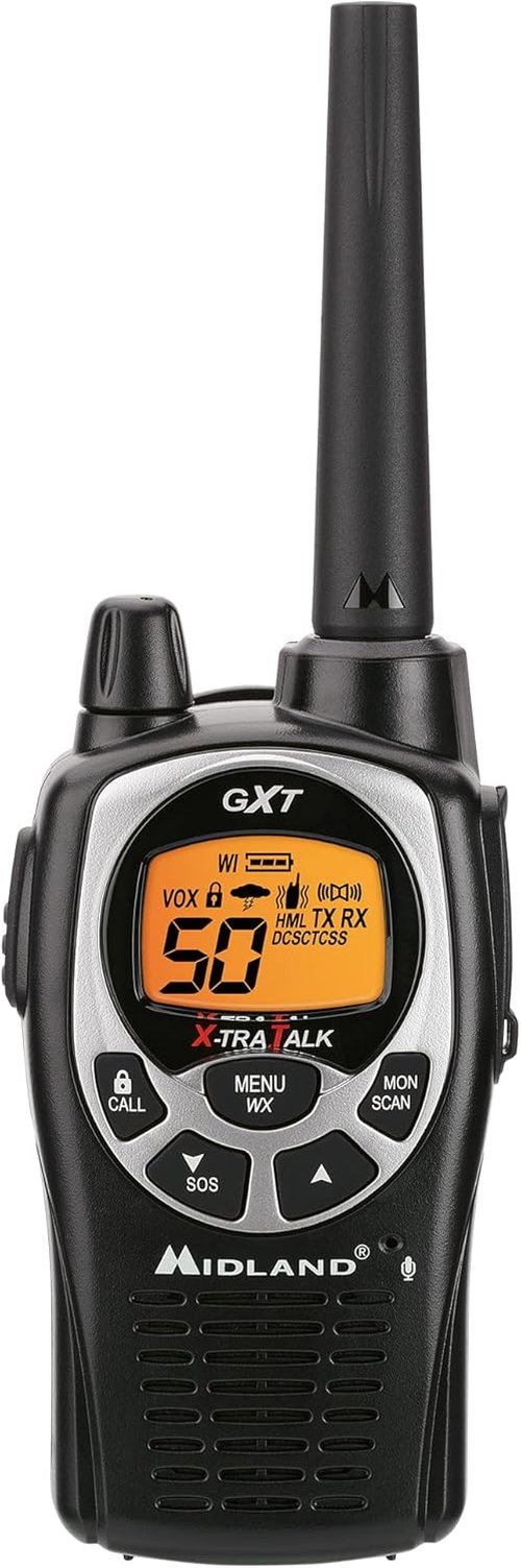 Midland GXT1000VP4 GMRS Two-Way Radio - Long Range, 50 Channels, 142 Privacy Codes | Black/Silver 2-Pack