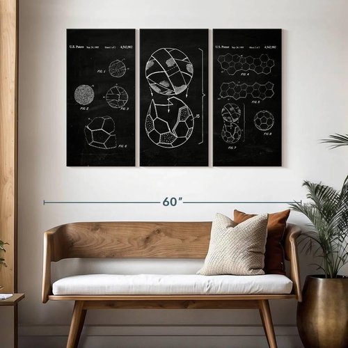ElephantStock Soccer Ball Canvas Art - Multi-Piece 3 Panel Decor for Boys - 50" X 32" Sports Wall Art