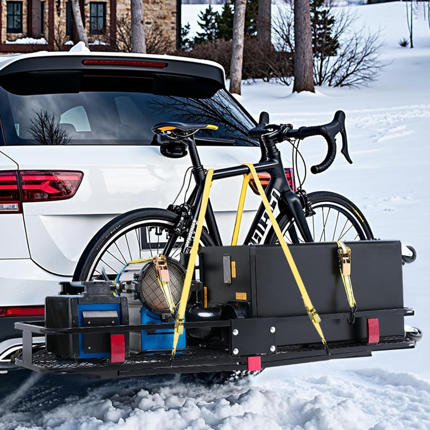 VEVOR Hitch Cargo Carrier - 500 lbs Capacity with Waterproof Cargo Bag & Net | 60"x20"x6" for SUVs