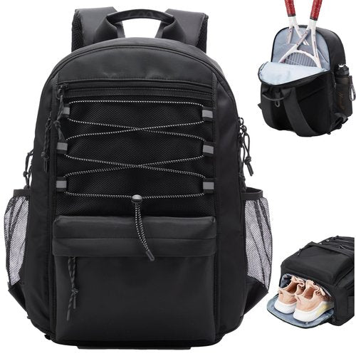 LANBX Tennis Bag, Tennis Backpack for Women Men 2 Rackets with Insulated Pocket Shoe Compartemnt for Pickleball Tennis Badminton (Black)
