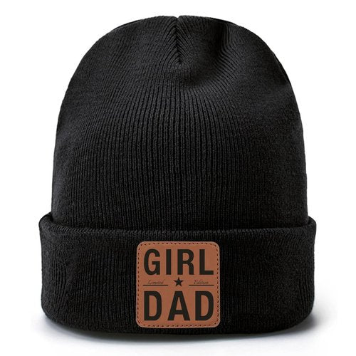 Girl Dad Gifts for Men - Dad Beanie Hat from Daughter for Christmas Birthday Winter Warm Knit Hat with Leather Patch