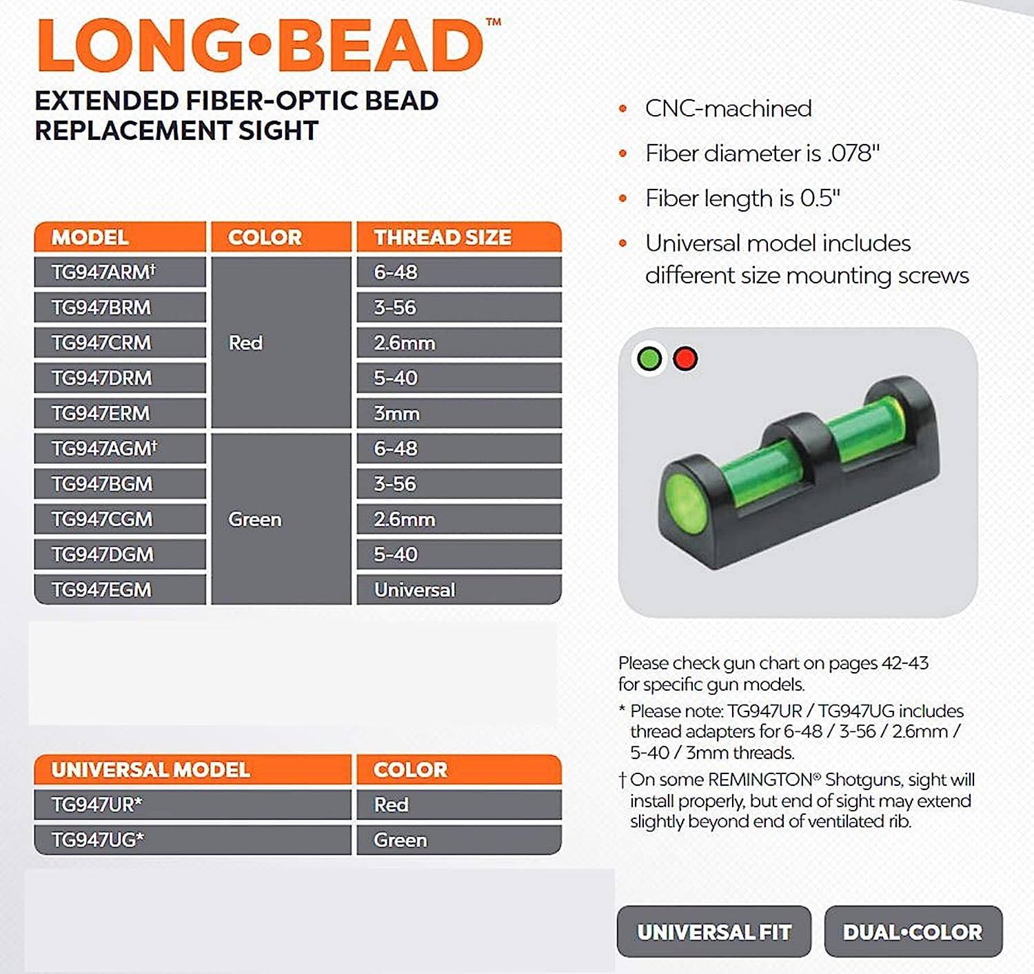 Truglo Tg947Ug Long-Bead Universalmetal Bead Replacement, Green