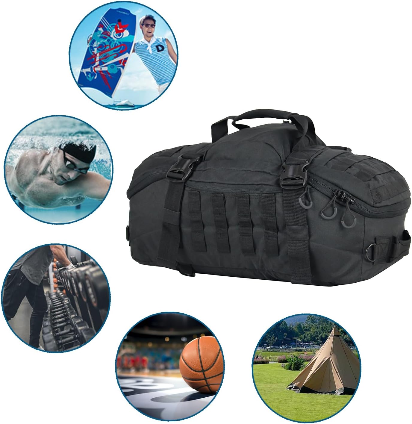 Skiennix Gym Backpack - Versatile 3-Way Carry Sports Duffel Bag | Black, 85L Capacity