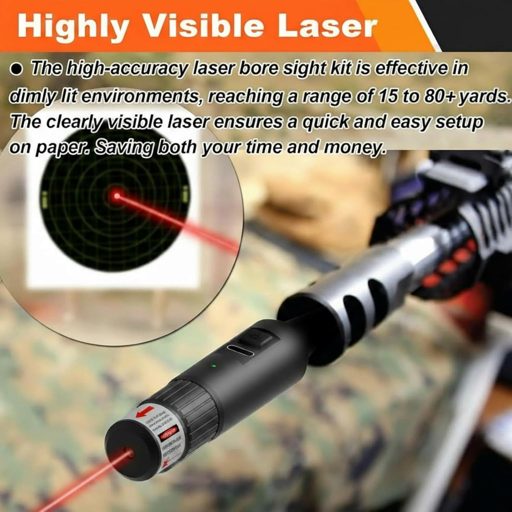 Upgraded Bore Sight Laser by [Brand Name] - Rechargeable Green/Red Laser with 32 Adapter Kit | Fits .17 to 12GA Calibers