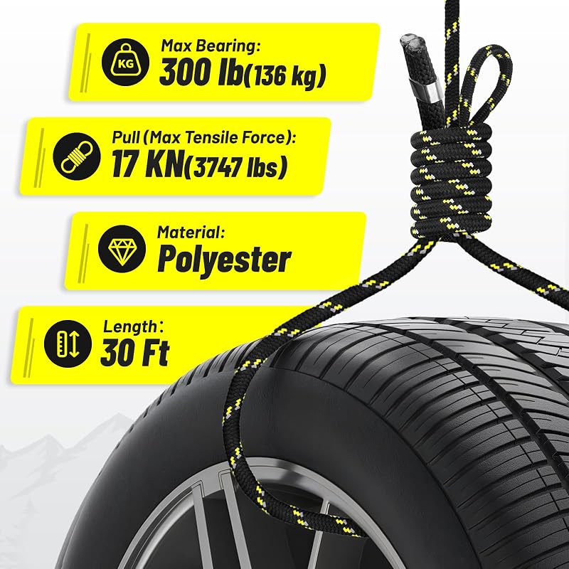 Reflective 30ft Tree Stand Safety Rope Lifeline for Hunting - Kalkal