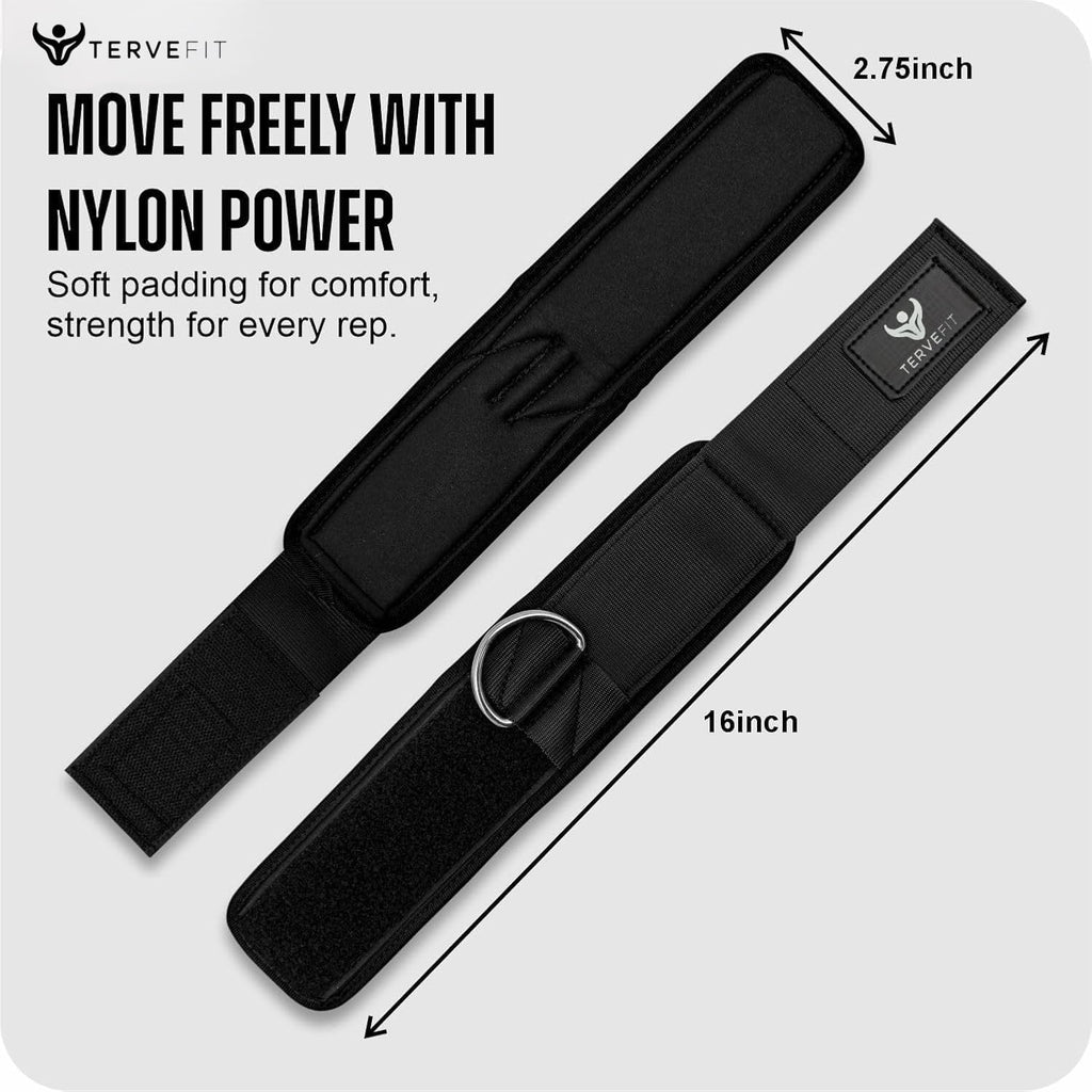 Tervefit Ankle Straps - Neoprene Padded Fitness Cuffs for High Strength Exercises | Black (2 Pack)