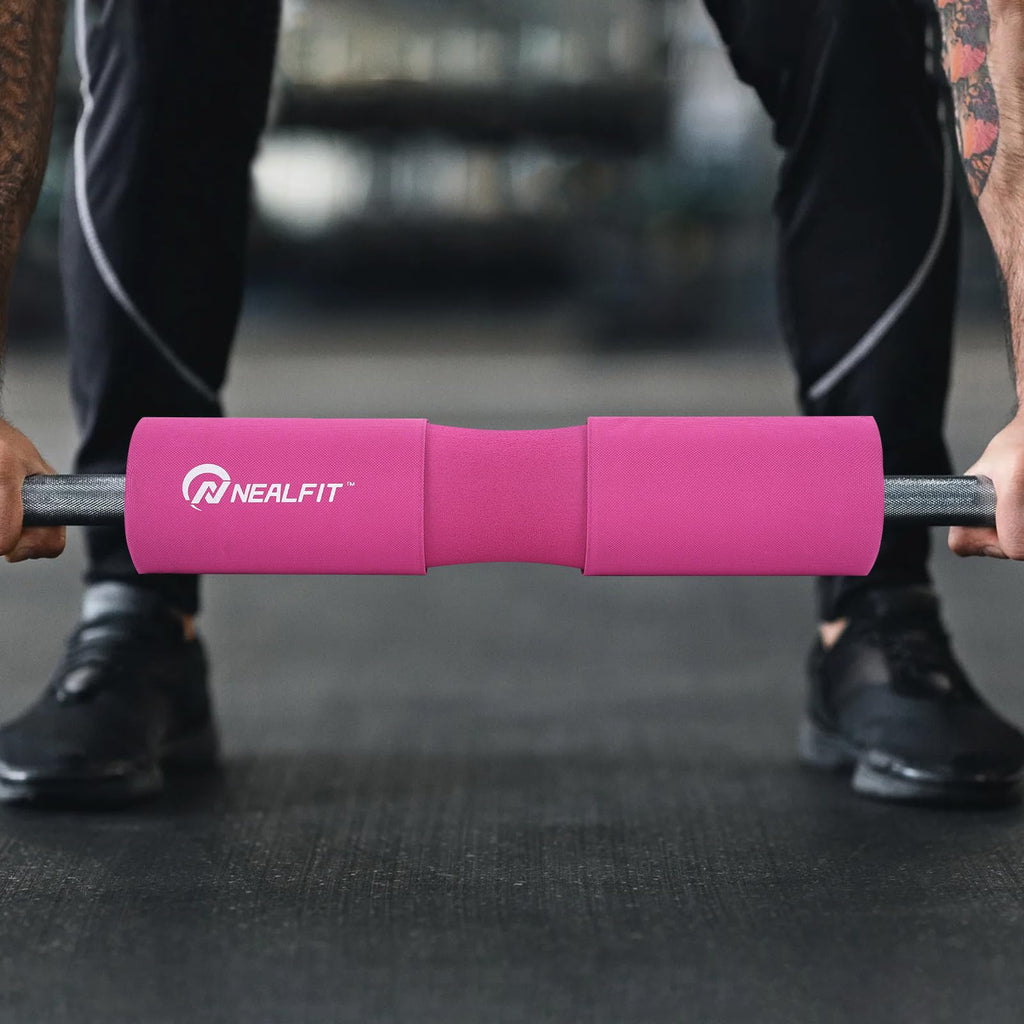 NEALFIT Barbell Squat Pad with Thick Nylon Padding, Hip Thrust Pad for Squats, Lunges, Neck Shoulder Squat Pad for Olympic or Standard Bars (Pink)