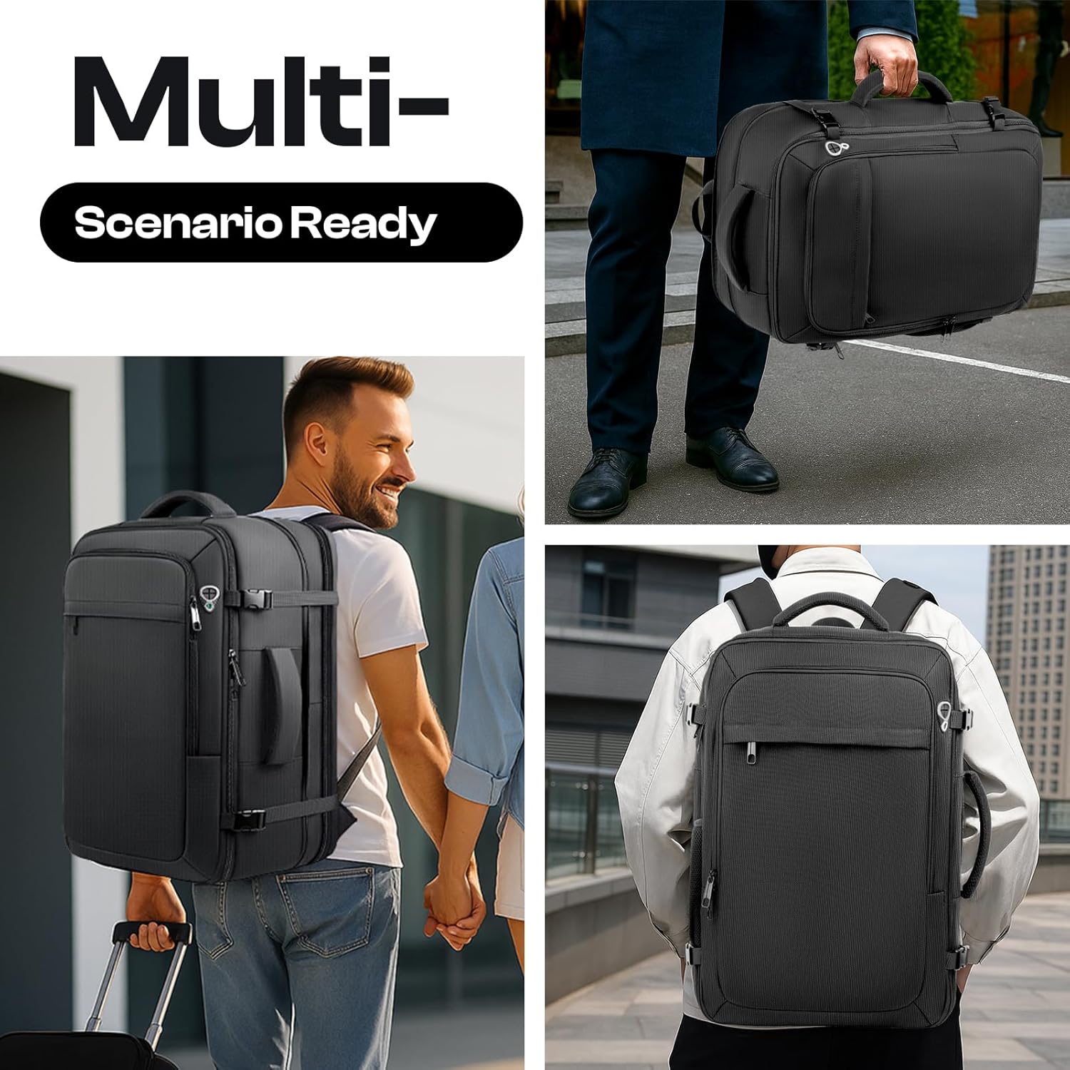 Skiennix Extra Large 55L Carry-On Backpack - TSA Approved, Expandable & Water Resistant for 18.4" Laptops | Black