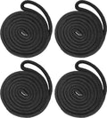 Marine Grade Nylon Boat Fender Lines by [Brand Name] - 4 Pack 1/2" x 6' with 10" Loop for Easy Docking - Fray Resistant & Double Braided - Black