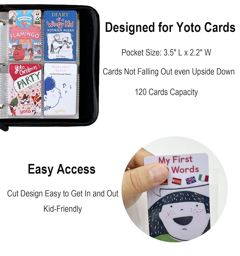 Thisness Smile Card Holder for Yoto Cards — 120 Card Capacity, Zippered PU Leather Case