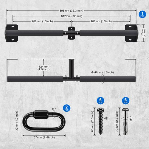 Kipika Heavy Duty Wall Mounted Pull Up Bar, Doorway Pull-Up Bar for Home Gym, Upper Body Strength Training (32" Straight Type & Foam-padded Handles)