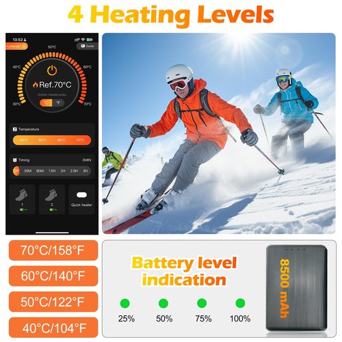 Heated Socks for Men Women with APP Control, Rechargeable Electric Warm Cold Weather Thermal Socks 4 Heating Levels for Hunting, Camping, Hiking, Skiing, Walking, Fishing, Cycling, Outdoor Work