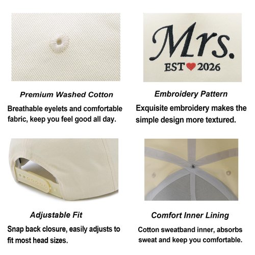 Waldeal Mr and Mrs EST 2026 Couple Hats Set, Matching His and Hers Embroidered Baseball Caps for Wedding, for Couples, Bride and Groom Beige/Black
