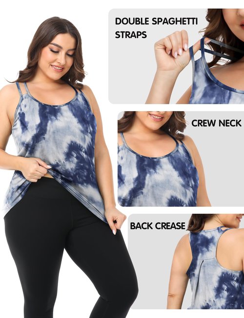 FOREYOND Women's Plus Size Workout Tank Tops Racerback Loose Fit Sport Athletic Tops Yoga Running Summer Shirts, Blue Tie Dye, 1XL