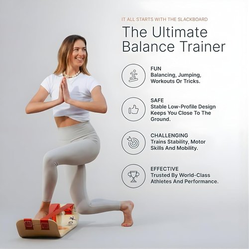 GIBBON SlackBoard Plus & Stand - 2-in-1 Balance Board for Adults - Home Gym Workout Equipment | Wooden Trainer for Yoga, Agility & Core Fitness